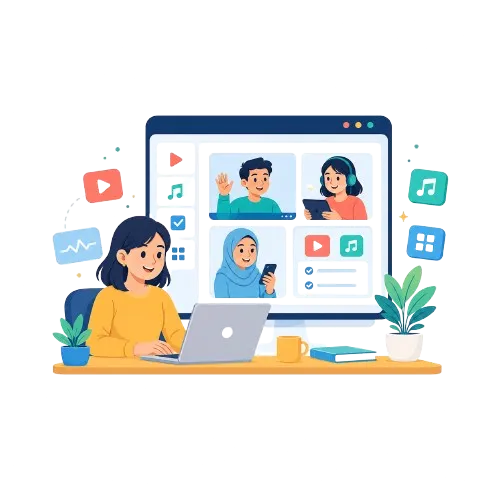 Ilustrasi pengguna menikmati layanan digital
