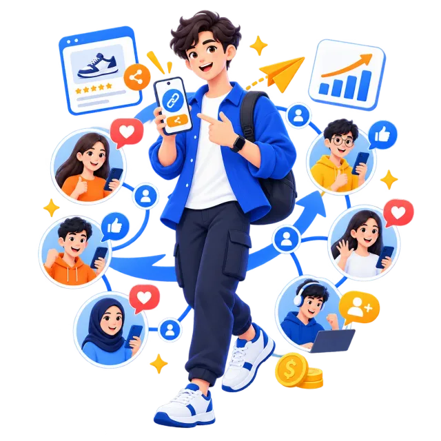 Ilustrasi affiliator yang membagikan rekomendasi